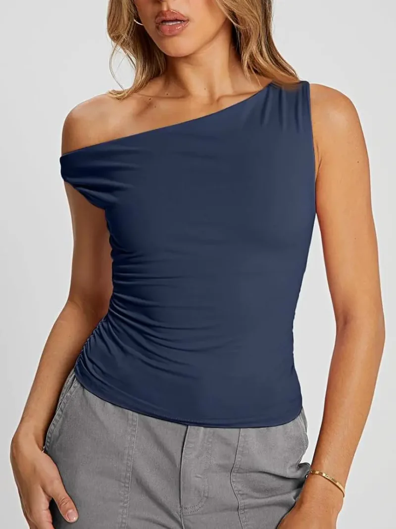 Womens Summer Off The Shoulder Tops Blue Color
