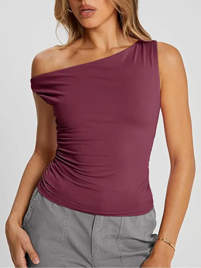 Womens Summer Off The Shoulder Tops Red Color - Image 2