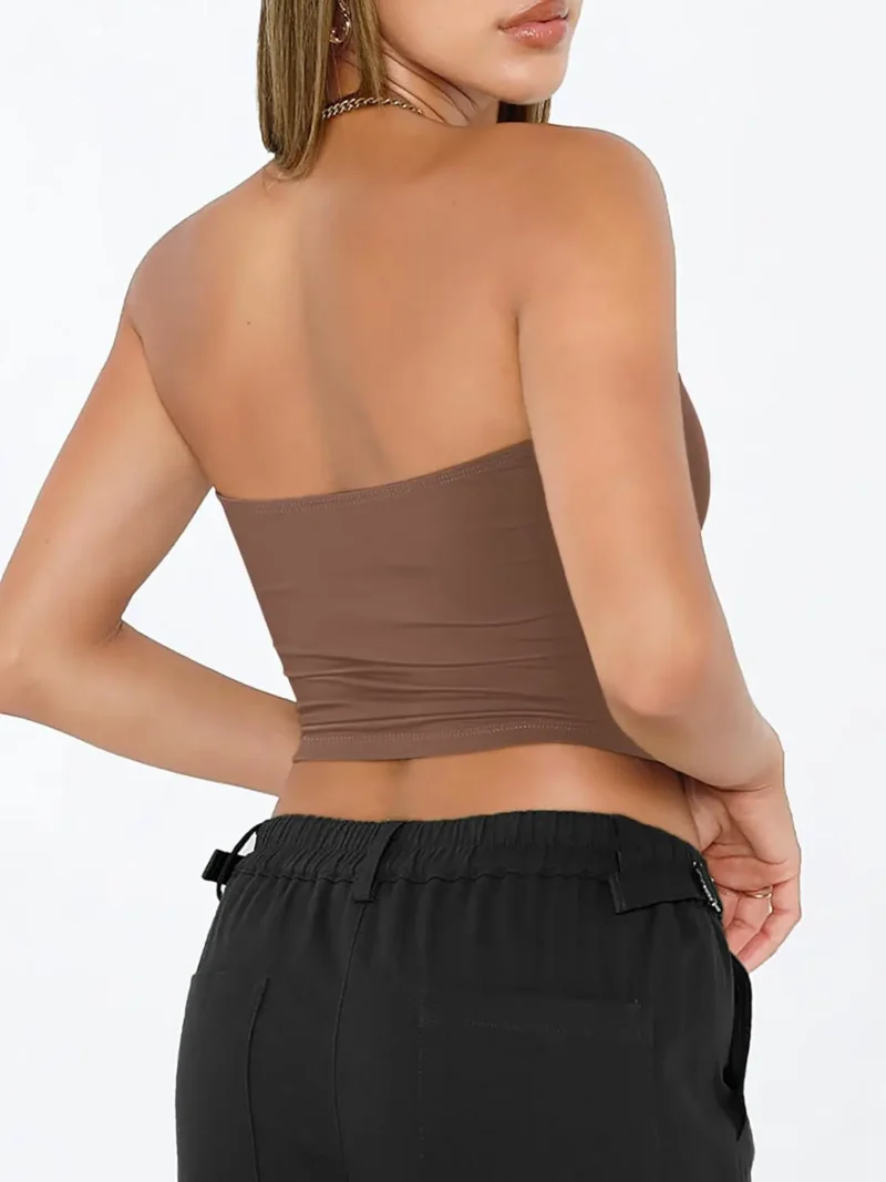 Womens Tube Tops Strapless Crop Backless Sleeveless Coffee Color - Image 5
