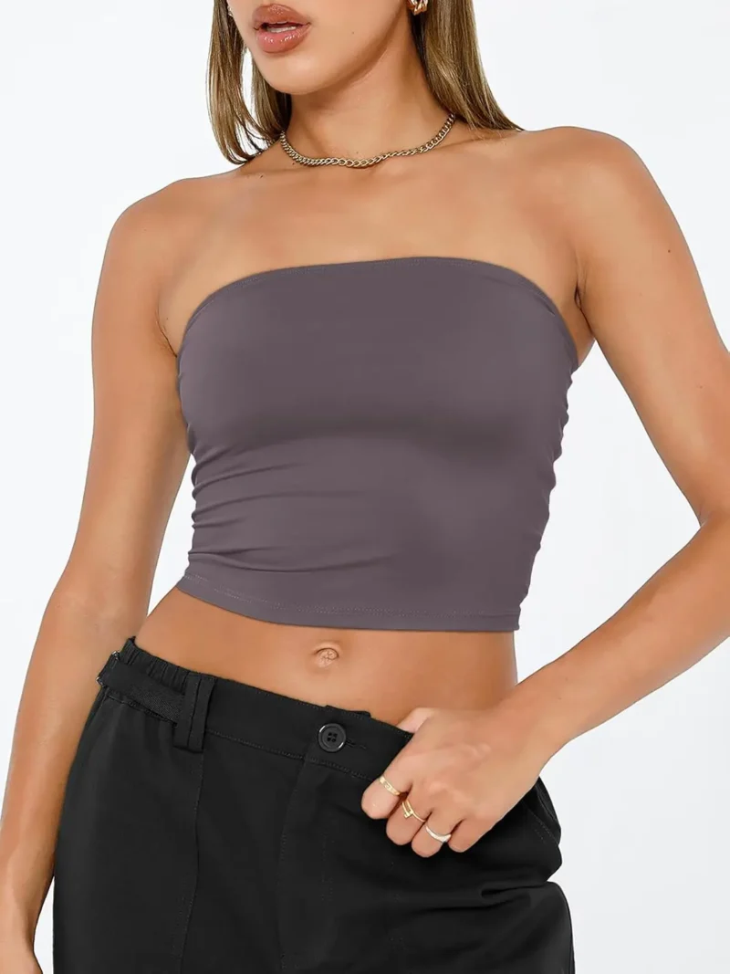 Womens Tube Tops Strapless Crop Backless Sleeveless Nutmeg Color - Image 2