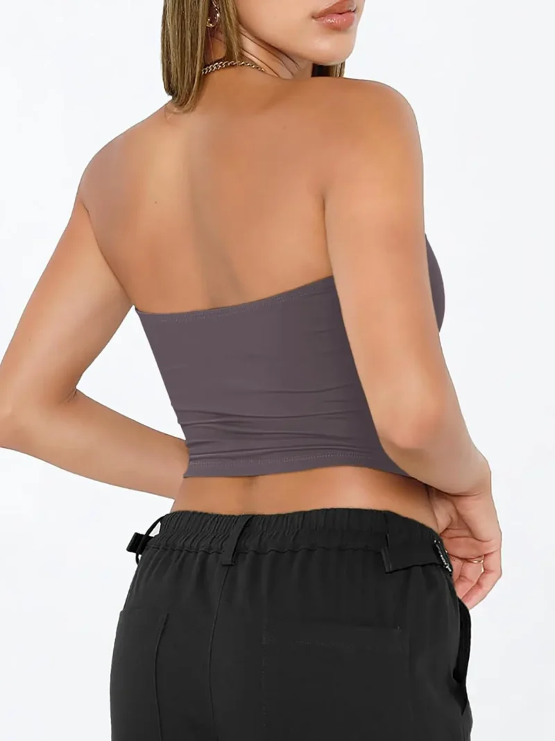 Womens Tube Tops Strapless Crop Backless Sleeveless Nutmeg Color - Image 4