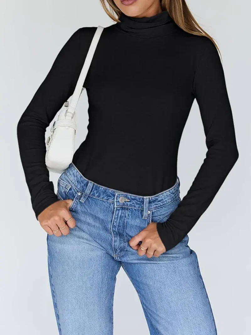 Women's Turtleneck Thermal Tops Black Color - Image 5