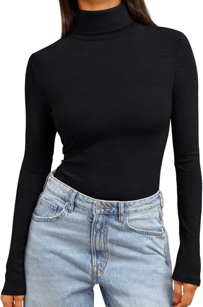 Women's Turtleneck Thermal Tops Black Color