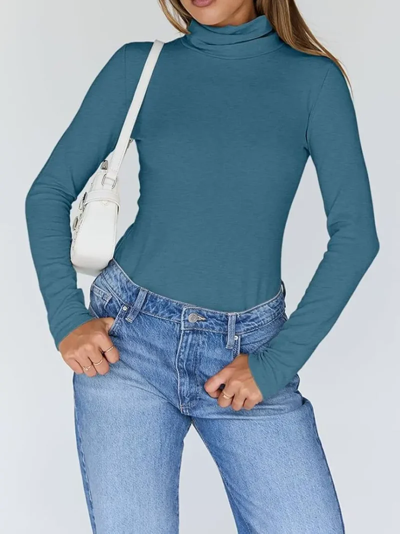 Women's Turtleneck Thermal Tops Blue Color - Image 13