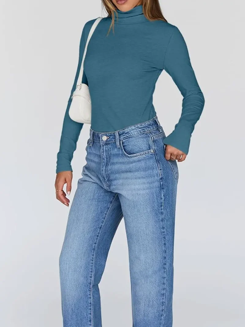 Women's Turtleneck Thermal Tops Blue Color - Image 12