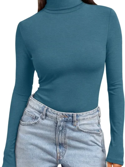 Women's Turtleneck Thermal Tops Blue Color
