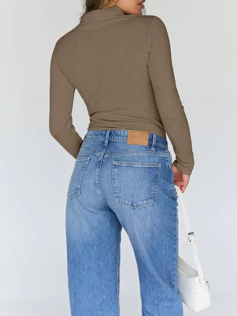 Women's Turtleneck Thermal Tops Brown Color - Image 4