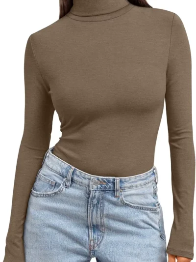 Women's Turtleneck Thermal Tops Brown Color