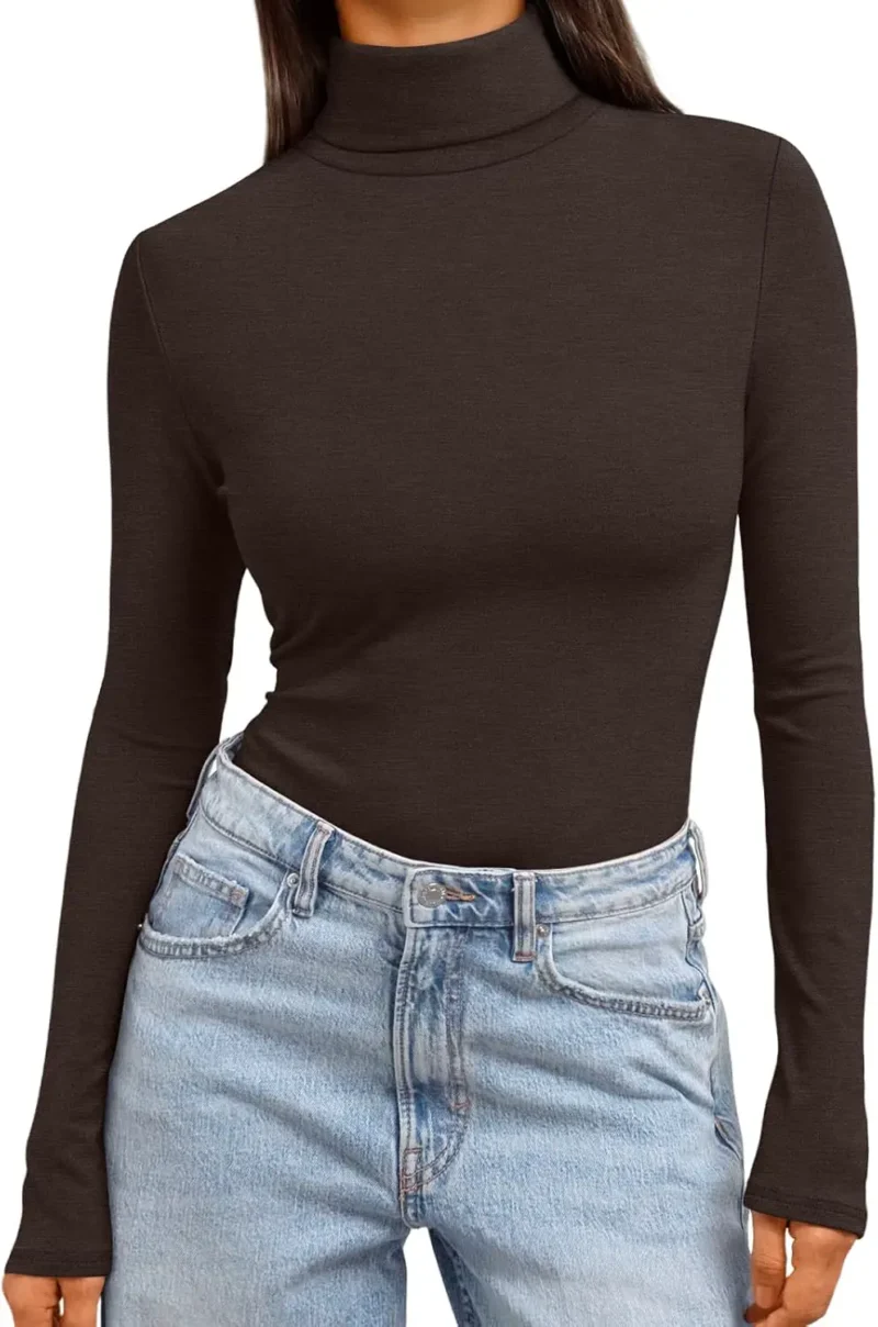 Women's Turtleneck Thermal Tops Coffee Color