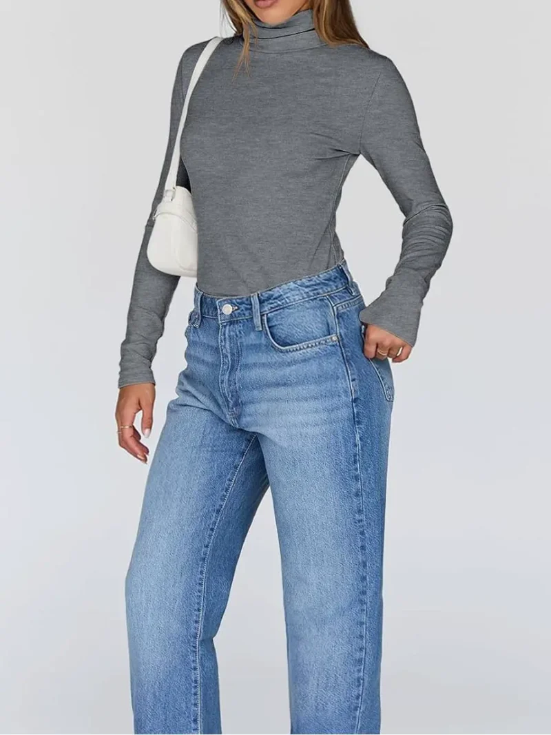 Women's Turtleneck Thermal Tops Gray Color - Image 2