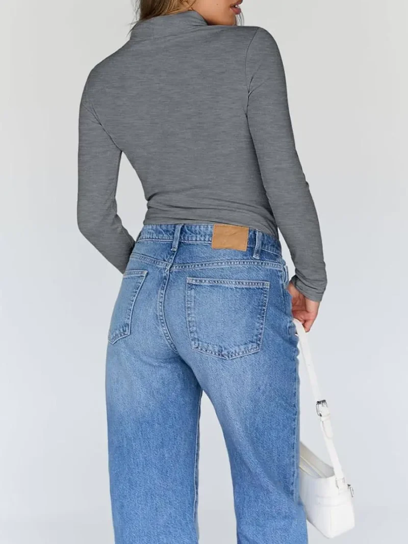 Women's Turtleneck Thermal Tops Gray Color - Image 3