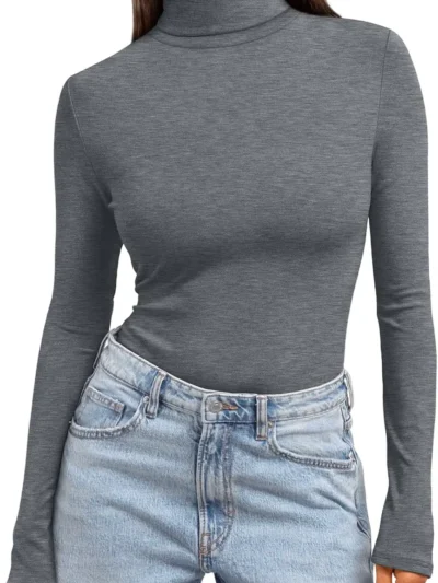 Women's Turtleneck Thermal Tops Gray Color