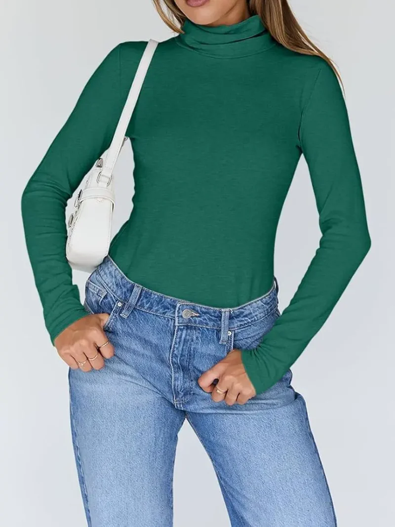 Women's Turtleneck Thermal Tops Green Color - Image 2