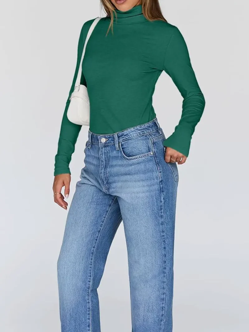 Women's Turtleneck Thermal Tops Green Color - Image 3