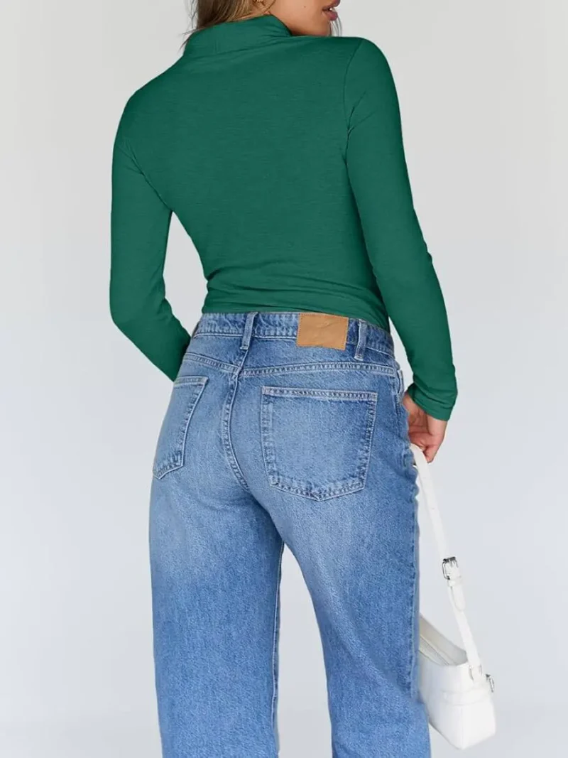 Women's Turtleneck Thermal Tops Green Color - Image 4