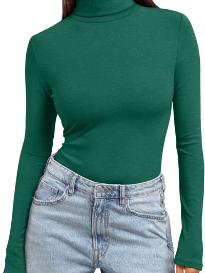 Women's Turtleneck Thermal Tops Green Color