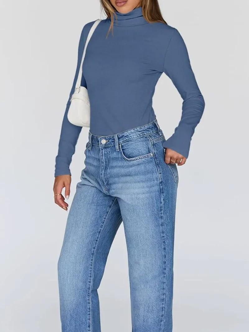 Women's Turtleneck Thermal Tops Blue Color - Image 10