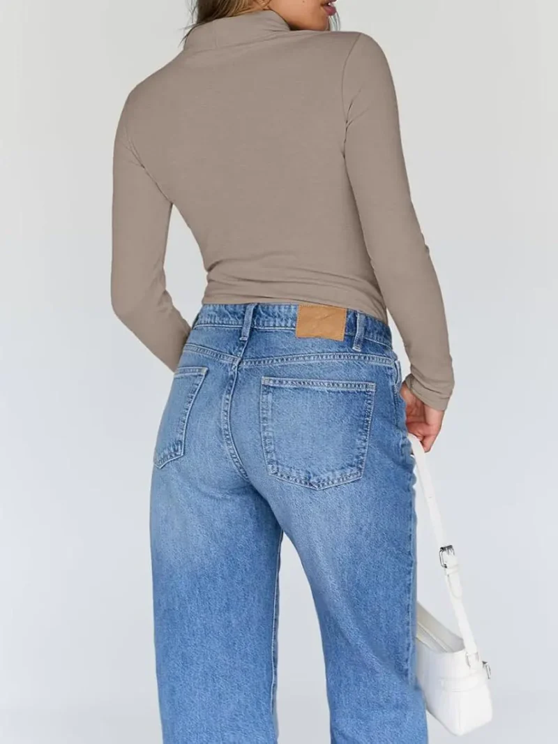 Women's Turtleneck Thermal Tops Khaki Color - Image 4