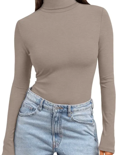 Women's Turtleneck Thermal Tops Khaki Color