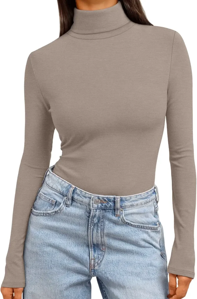 Women's Turtleneck Thermal Tops Khaki Color
