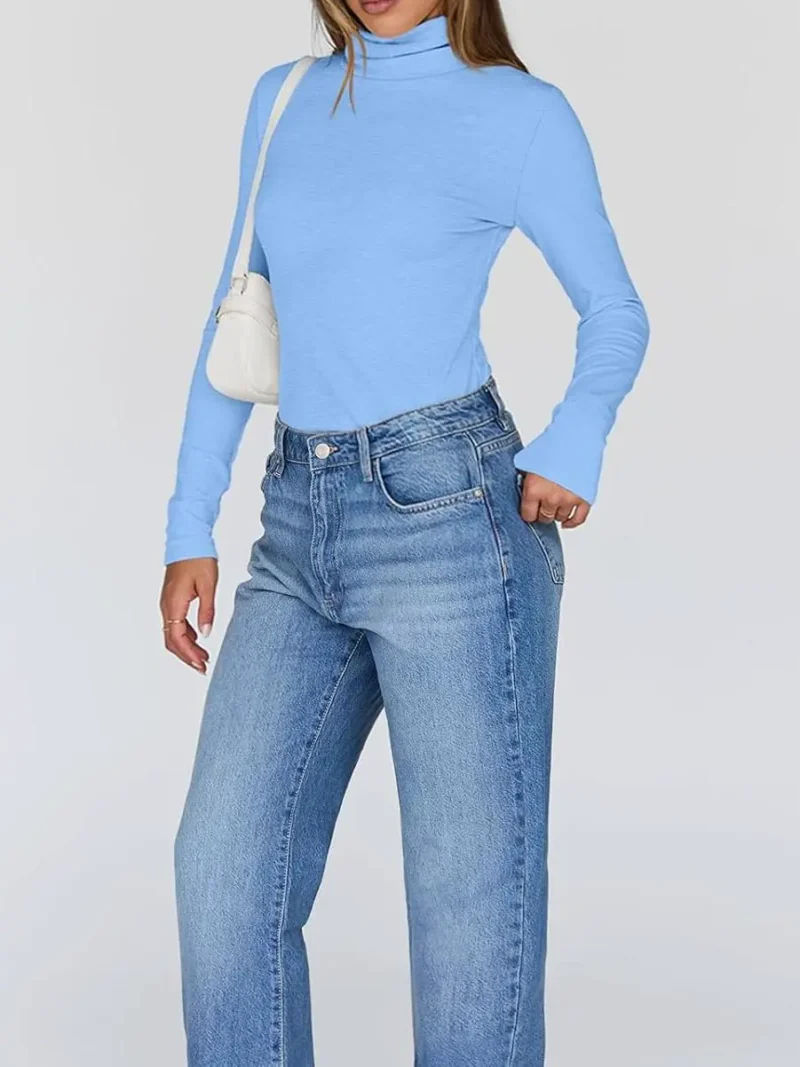 Women's Turtleneck Thermal Tops Blue Color - Image 6