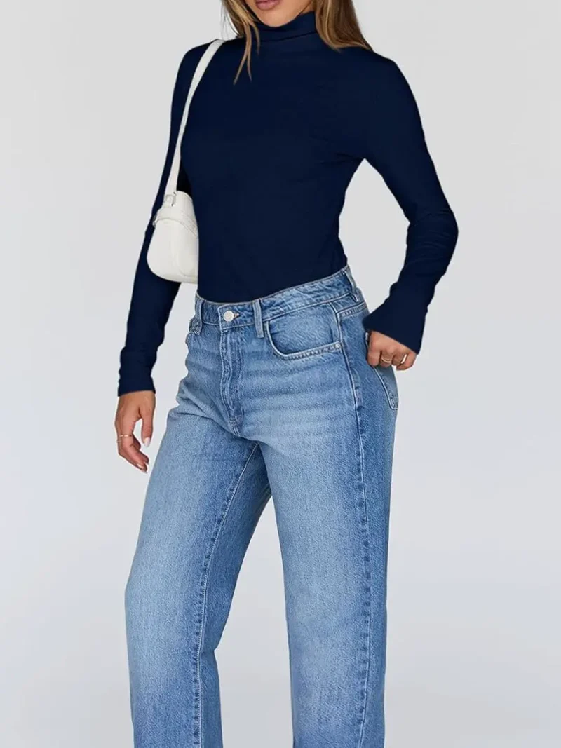 Women's Turtleneck Thermal Tops Blue Color - Image 3