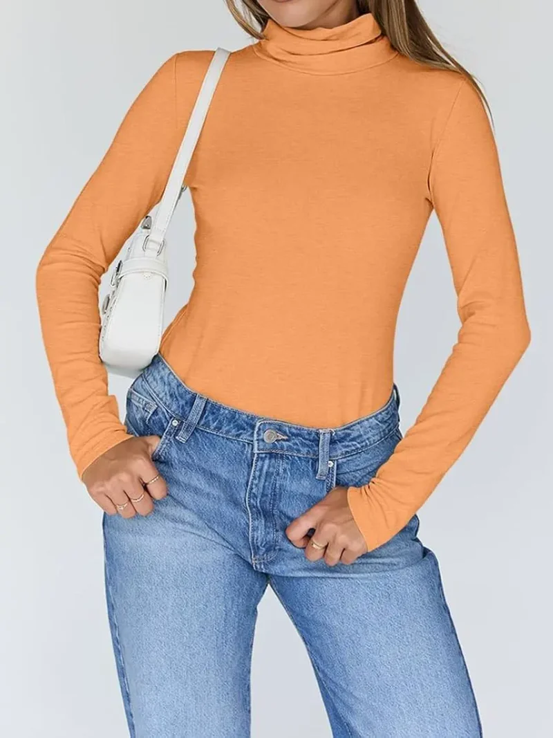 Women's Turtleneck Thermal Tops Orange Color - Image 2