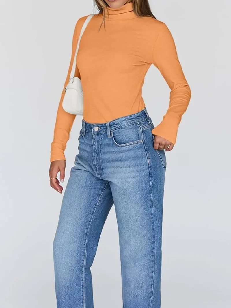 Women's Turtleneck Thermal Tops Orange Color - Image 3