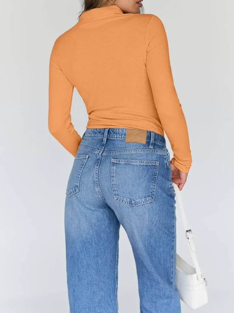 Women's Turtleneck Thermal Tops Orange Color - Image 4