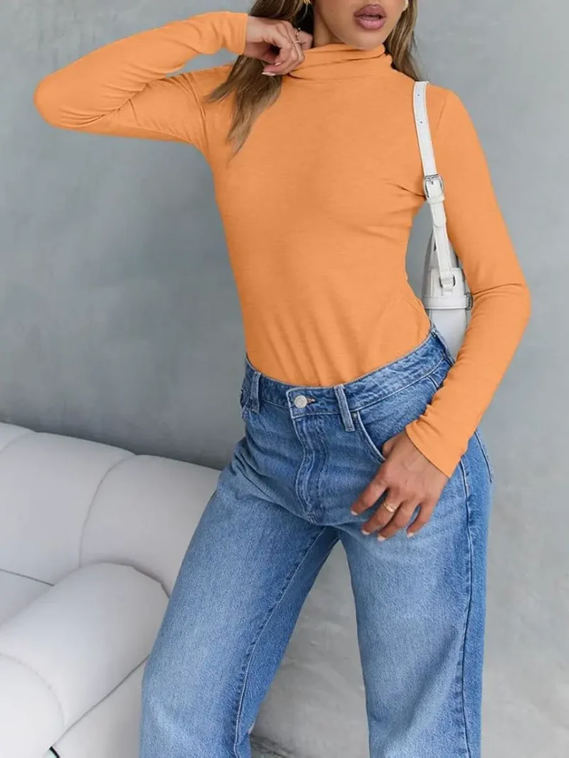 Women's Turtleneck Thermal Tops Orange Color - Image 5