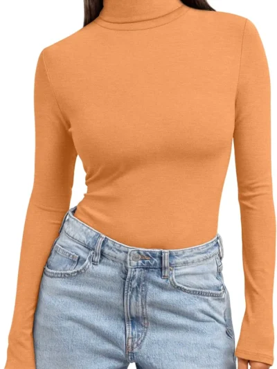 Women's Turtleneck Thermal Tops Orange Color