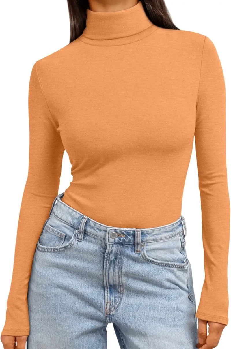 Women's Turtleneck Thermal Tops Orange Color