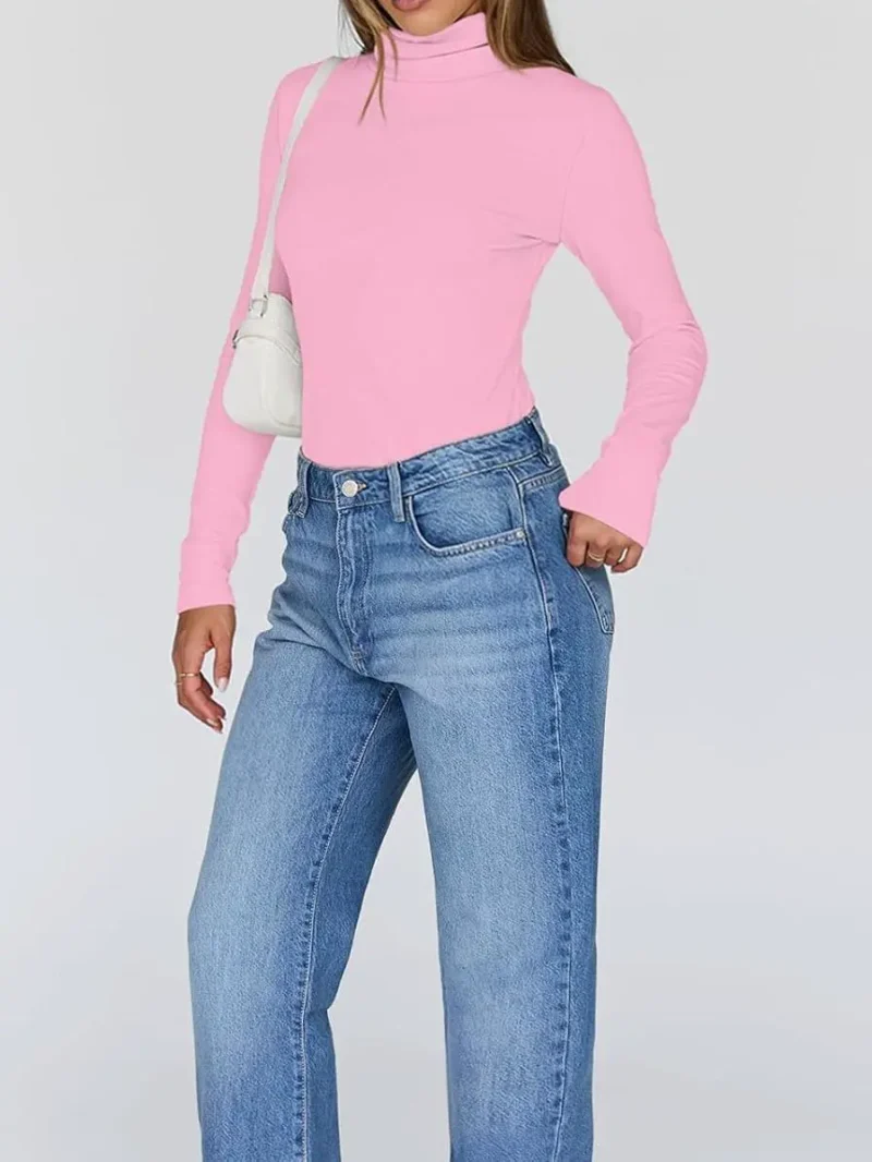 Women's Turtleneck Thermal Tops Pink Color - Image 3