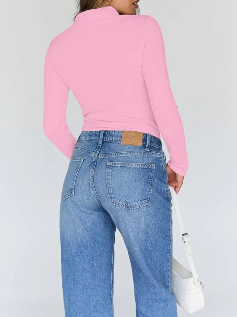 Women's Turtleneck Thermal Tops Pink Color - Image 4