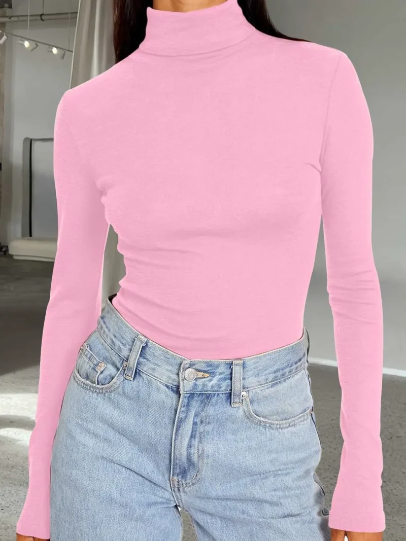 Women's Turtleneck Thermal Tops Pink Color - Image 6