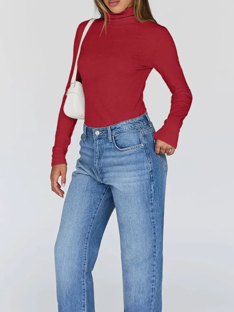 Women's Turtleneck Thermal Tops Red Color - Image 7