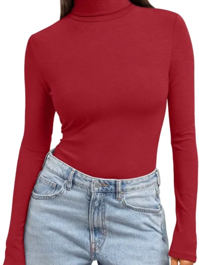 Women's Turtleneck Thermal Tops Red Color