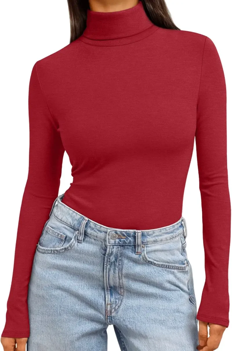 Women's Turtleneck Thermal Tops Red Color