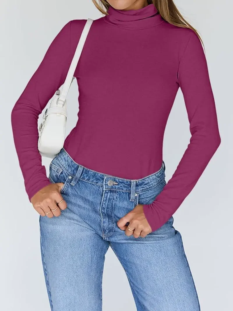 Women's Turtleneck Thermal Tops Red Color - Image 2