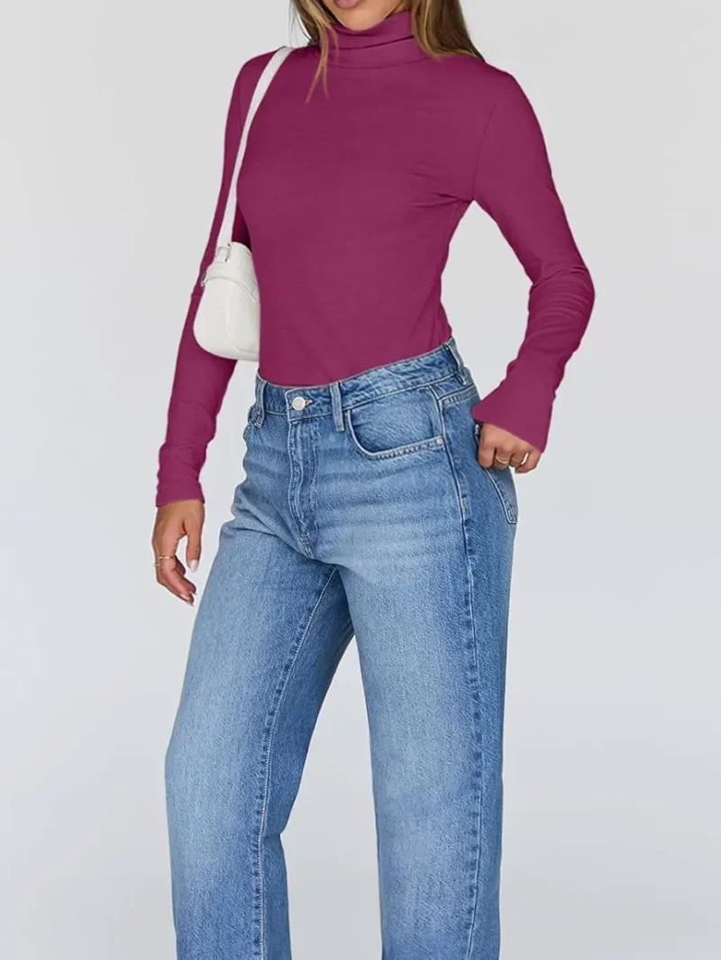 Women's Turtleneck Thermal Tops Red Color - Image 3
