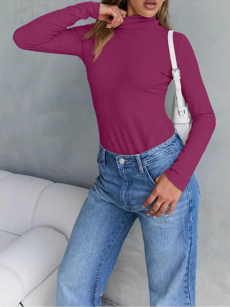 Women's Turtleneck Thermal Tops Red Color - Image 5