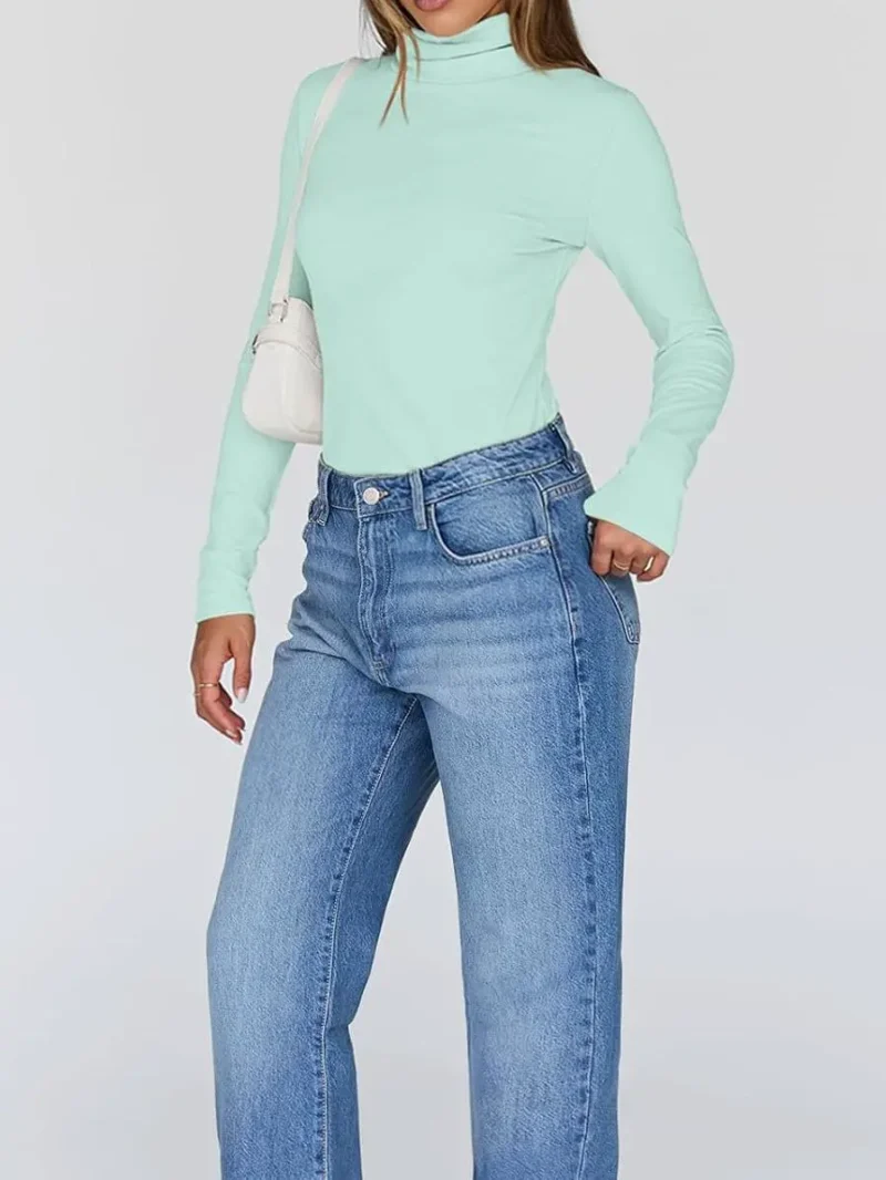 Women's Turtleneck Thermal Tops Green Color - Image 8