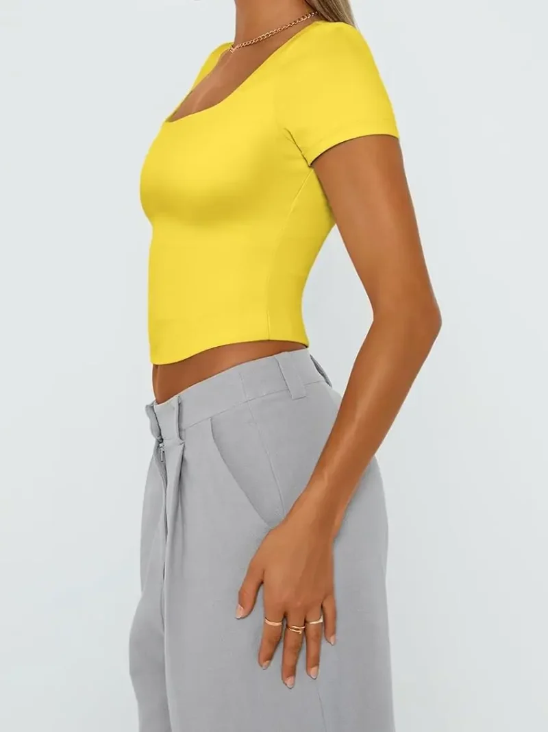 Yellow Color Womens Double Lined Going Out Crop T-Shirts - Image 3