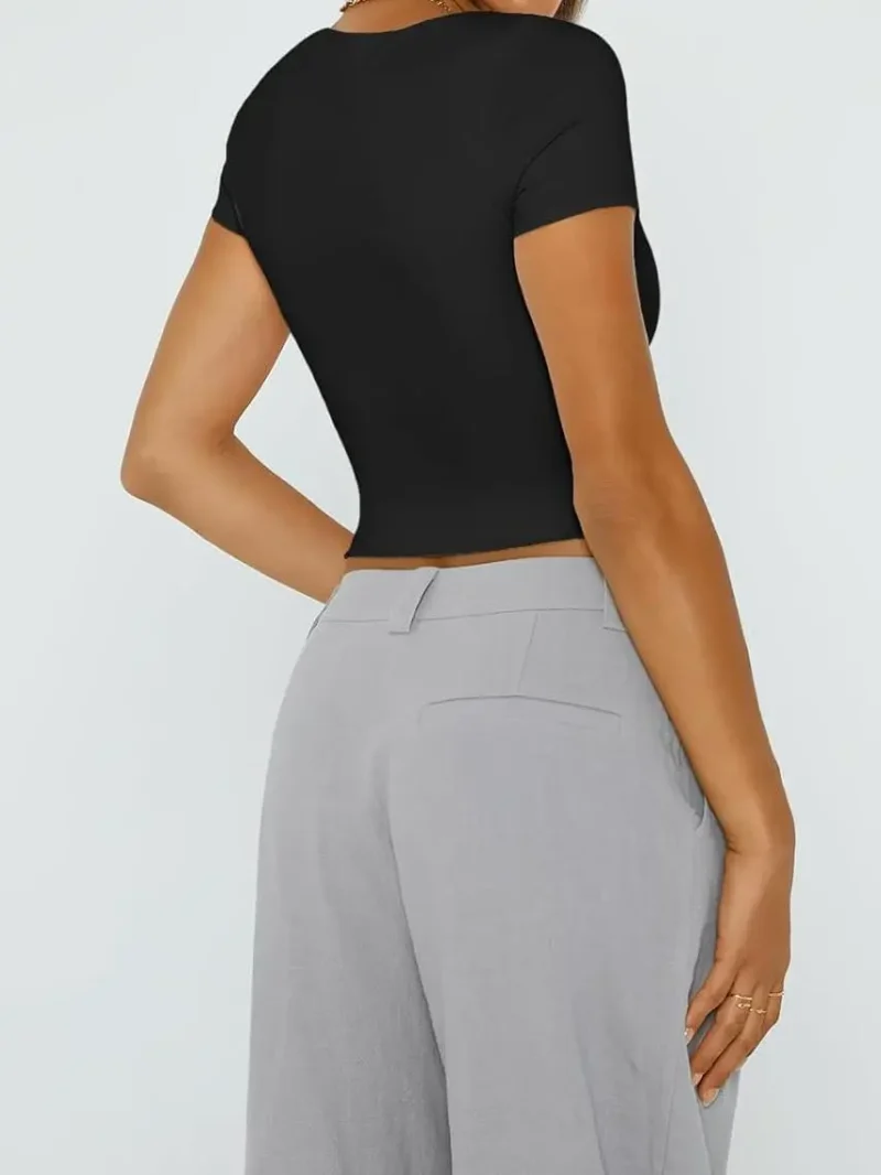 Black White Color Womens Double Lined Going Out Crop T-Shirts - Image 3