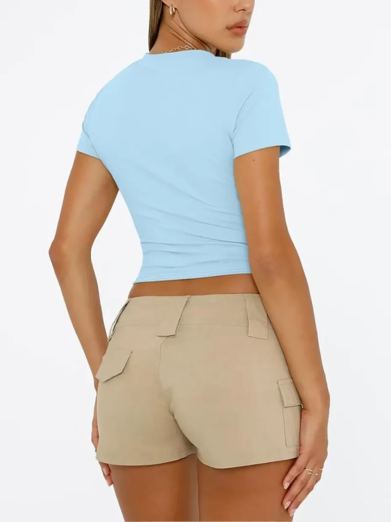 Blue Color Womens Tops 2025 Short Sleeve Crop T Shirts - Image 8