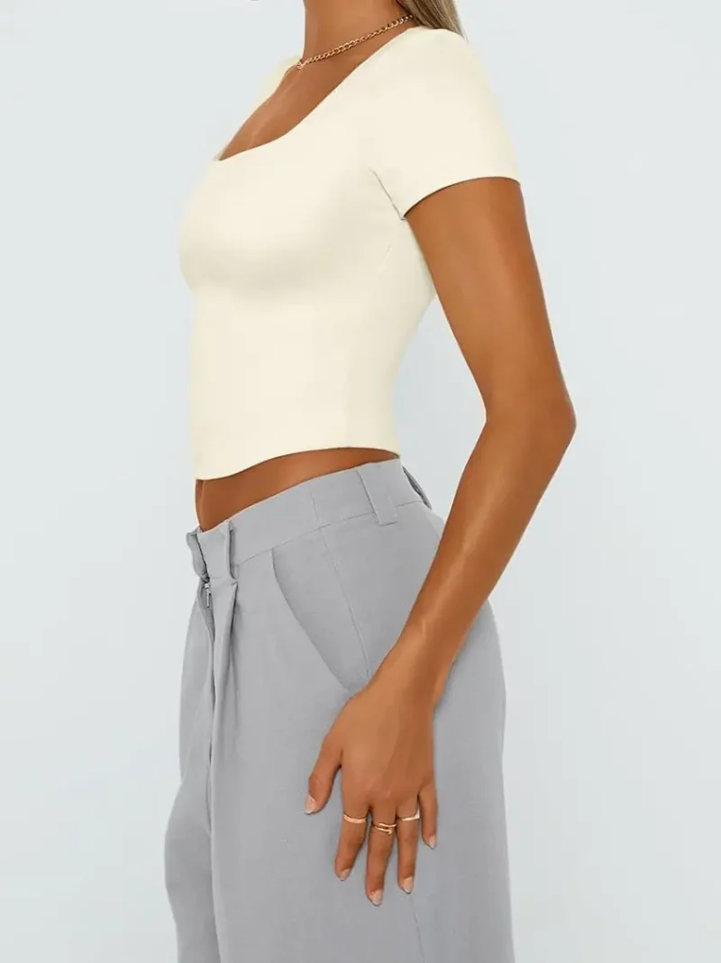 Black White Color Womens Double Lined Going Out Crop T-Shirts - Image 4