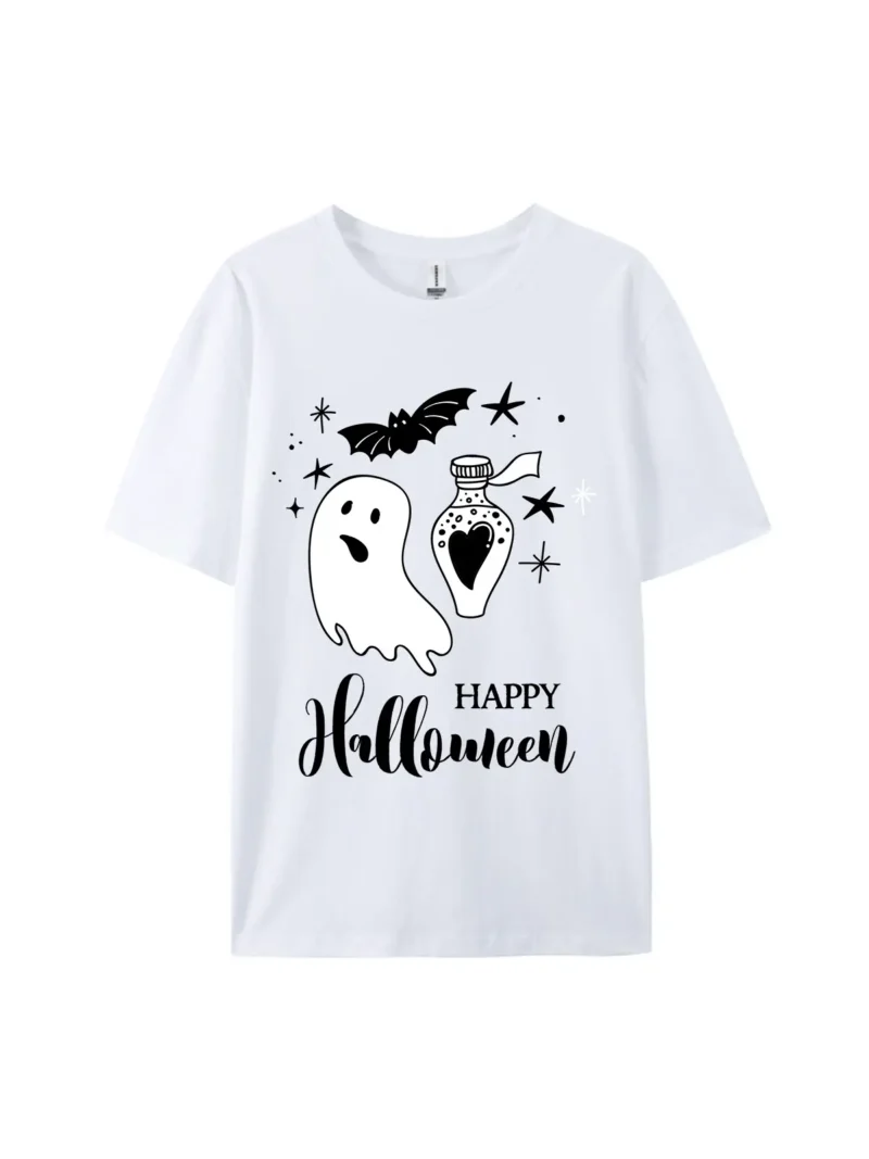 Happy Halloween Ghost & Bat Graphic Tee - Image 2