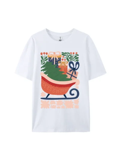 Christmas Sleigh With Gift Graphic Tee For Women Men