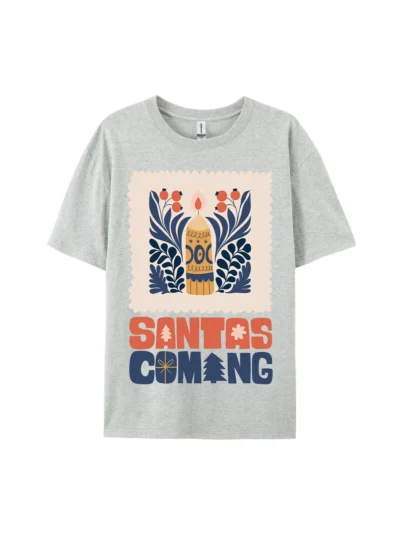 Santas Coming Candle Graphic Tee For Women Men