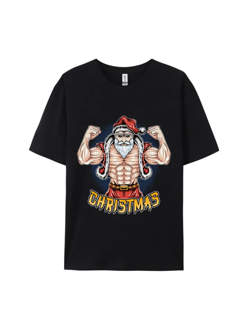 Christmas Muscular Santa Claus Graphic Tee - Image 2